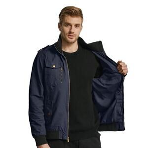 Wantdo Men's Military Jacket Casual Bomber Stand Collar Canvas Sz XL Utility